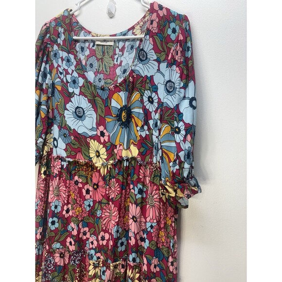 Natural Life Womens Collette Tiered  Maxi Dress Floral Boho Cottage Rayon Sz L - Picture 5 of 16